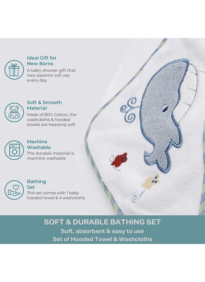Spasilk Spasilk Bath Hooded Towels & Washcloths Set for Babies, Hooded Terry Bath Towel & 4 Washcloths, Blue  - Image 4