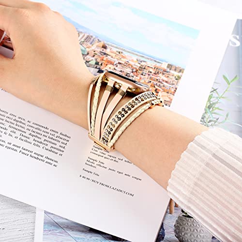 Wingoden Posh Leather Bracelet Compatible with Boho Apple Watch Band 38mm 40mm 41mm for Women Men iWatch Band Ultra Series 9 8 SE 7 6 5 4 3 2 1 Ultra 2 - Fashion Cute Multilayer Wrap Apple Watch Strap - Image 4