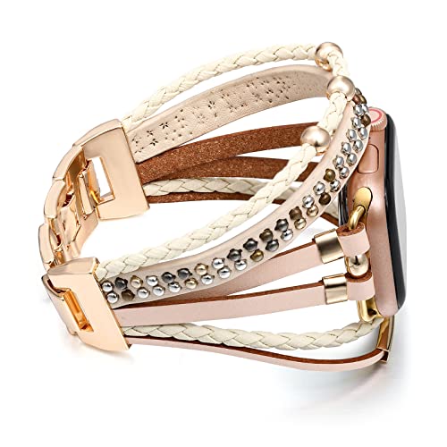 Wingoden Posh Leather Bracelet Compatible with Boho Apple Watch Band 38mm 40mm 41mm for Women Men iWatch Band Ultra Series 9 8 SE 7 6 5 4 3 2 1 Ultra 2 - Fashion Cute Multilayer Wrap Apple Watch Strap - Image 1