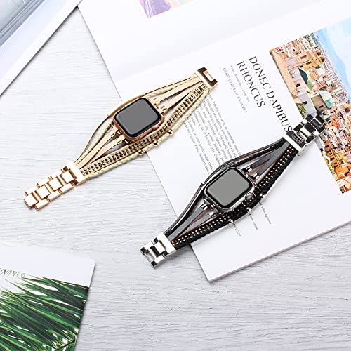 Wingoden Posh Leather Bracelet Compatible with Boho Apple Watch Band 38mm 40mm 41mm for Women Men iWatch Band Ultra Series 9 8 SE 7 6 5 4 3 2 1 Ultra 2 - Fashion Cute Multilayer Wrap Apple Watch Strap - Image 5