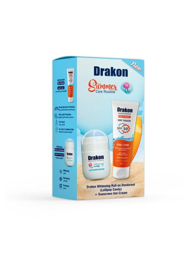 DRAKON 5in1 Whitening Roll-On Deodorant - Lollipop candy - 50ml + Sunscreen Gel Cream Dry Touch SPF50+- 60gm