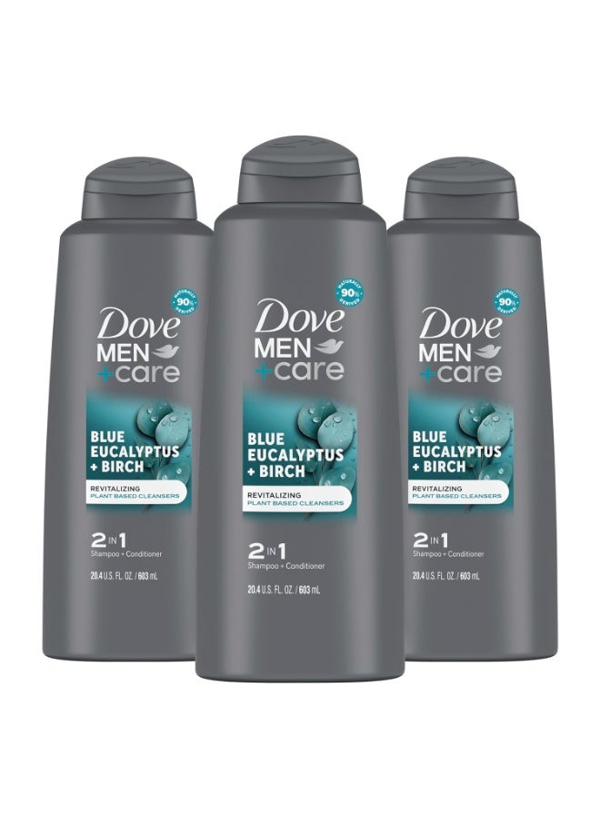 Dove Men+Care DOVE MEN + CARE 2 in 1 Shampoo Conditioner Eucalyptus + Birch 3 Count For Healthy-Looking Hair Naturally Derived Plant Based Cleansers 20.4 oz - Image 3