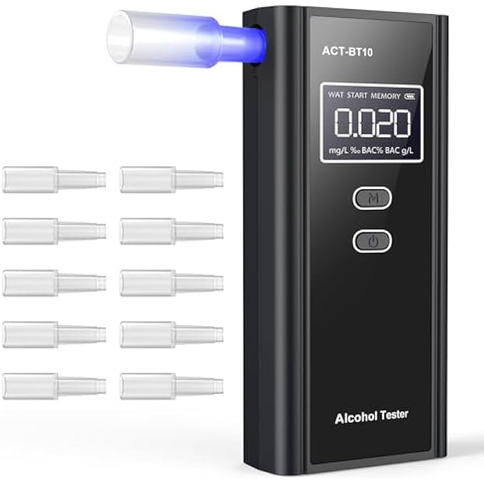 rayihni Portable Alcohol Test with LCD Digital Display Breathalyzer with 10 Mouthpieces Rechargeable Breathalyser Professional Non-Contact Breathalyser for Outdoor Patry - Image 1