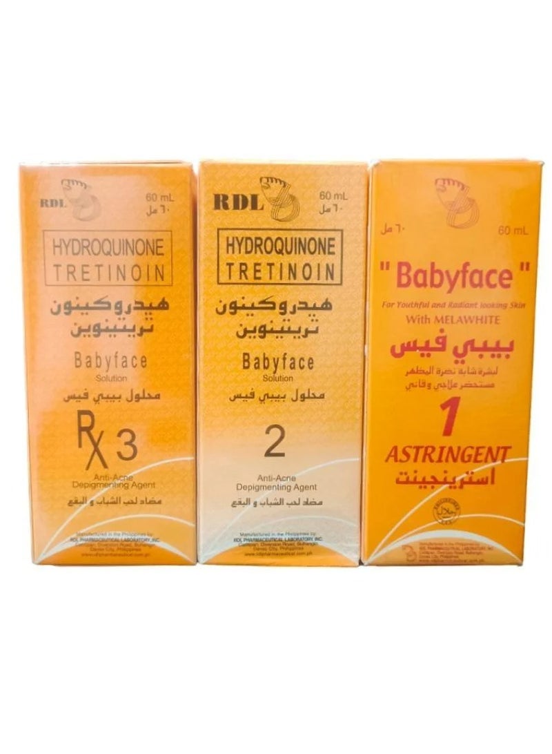 بيبي فيس مجموعة بيبي فيس محلول هيدروكينون تريتينوين شفاف 60مل