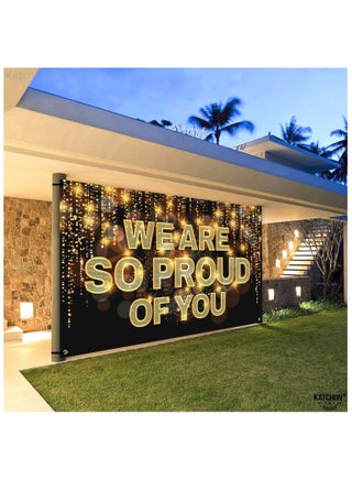 We Are So Proud of You Banner - 72x44 Inch | Black and Gold Congratulations Banner for 2025 Graduation Party Decorations - view 4