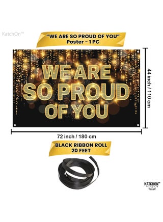 We Are So Proud of You Banner - 72x44 Inch | Black and Gold Congratulations Banner for 2025 Graduation Party Decorations - view 3