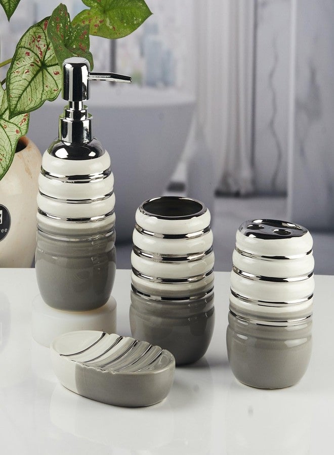 Kookee Ceramic Bathroom Set – Stylish 4 Piece Bath Accessories Kit with Soap Dispenser, Toothbrush Holder, Tumbler & Soap Dish – Modern & Designer Decor for Home & Guest Bathrooms (11423) - Image 1