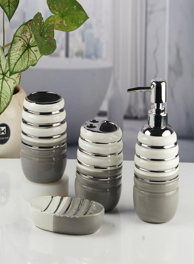 Kookee Ceramic Bathroom Set – Stylish 4 Piece Bath Accessories Kit with Soap Dispenser, Toothbrush Holder, Tumbler & Soap Dish – Modern & Designer Decor for Home & Guest Bathrooms (11423) - Image 3