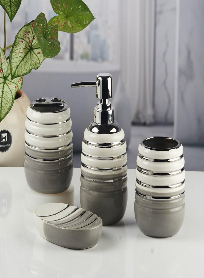 Kookee Ceramic Bathroom Set – Stylish 4 Piece Bath Accessories Kit with Soap Dispenser, Toothbrush Holder, Tumbler & Soap Dish – Modern & Designer Decor for Home & Guest Bathrooms (11423) - Image 2