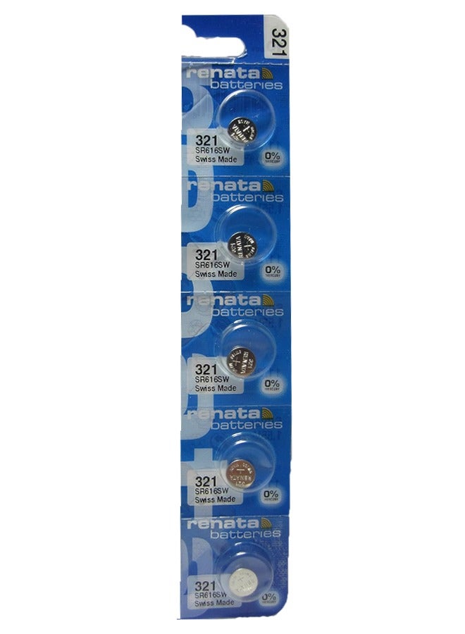 Renata wristwatch battery - Swiss made, 1.55V button cell, Renata Long Life Battery, Strap (5 pcs) 321-2, SR616SW - Image 1