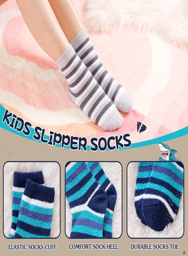 SEEYAN Kids Fuzzy Slipper Grip Socks Boys Girls Non Slip Winter Thick Fluffy Warm Soft Plush Thermal Crew Socks 6 Pairs (8-12 Years, 6 Pairs Stripe) - Image 5