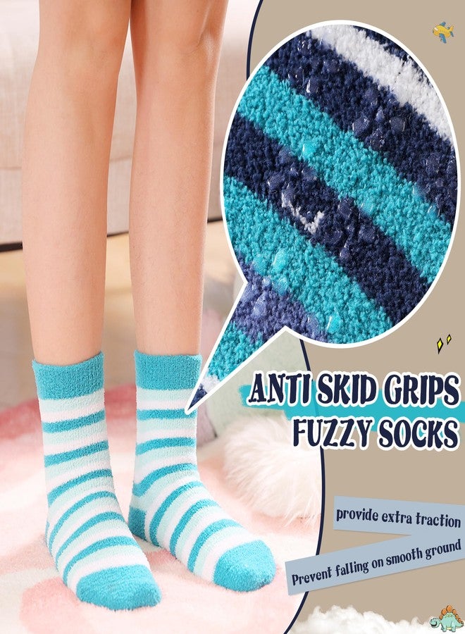 SEEYAN Kids Fuzzy Slipper Grip Socks Boys Girls Non Slip Winter Thick Fluffy Warm Soft Plush Thermal Crew Socks 6 Pairs (8-12 Years, 6 Pairs Stripe) - Image 3