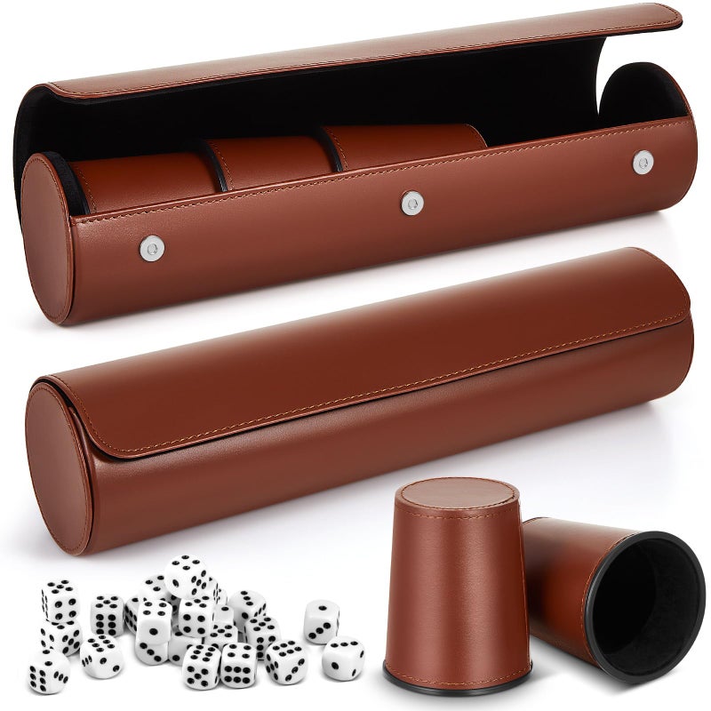 Liliful 2 Set Leather Dice Cups Include 10 Leather Game Cups 50 Dice and 2 Storage Case with Magnetic Closure Liars Game Gift for Party Craps BackgammonDark Brown - Image 3