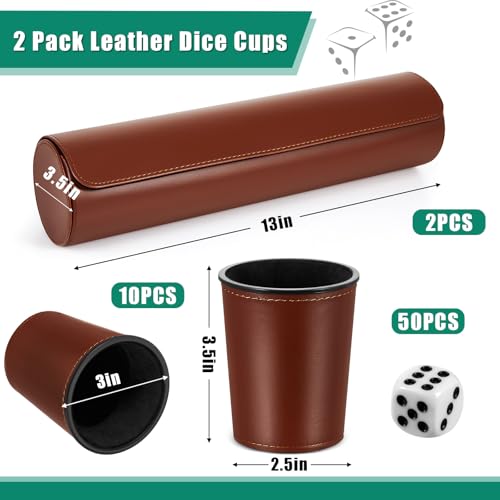 Liliful 2 Set Leather Dice Cups Include 10 Leather Game Cups 50 Dice and 2 Storage Case with Magnetic Closure Liars Game Gift for Party Craps BackgammonDark Brown - Image 5
