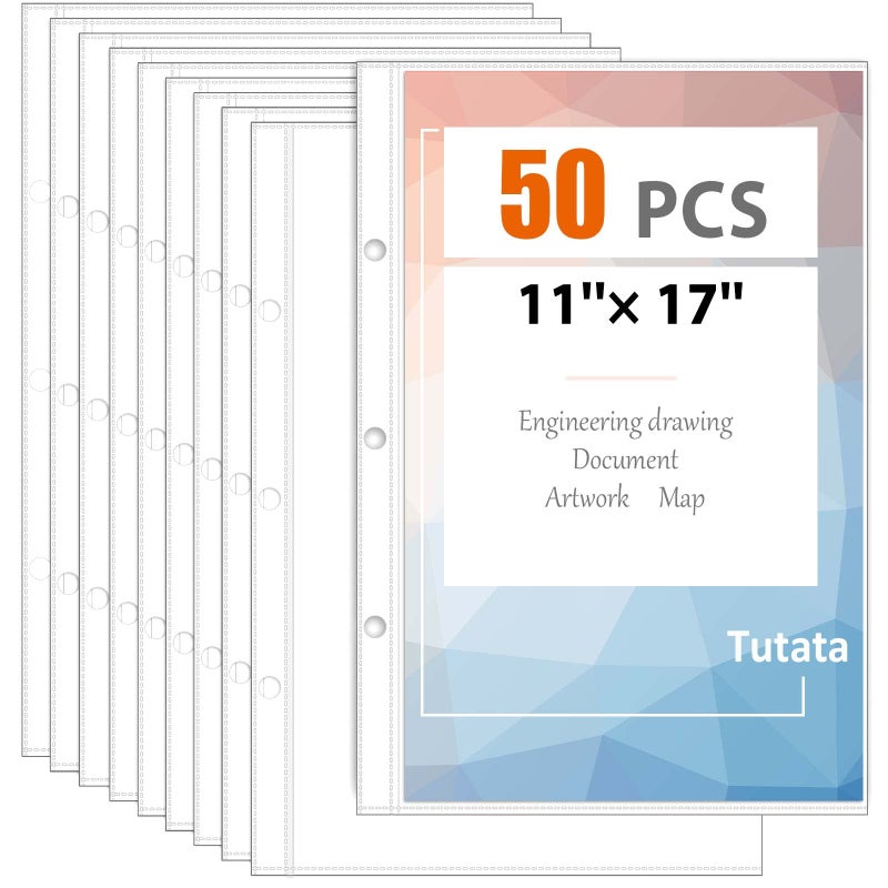 tutata Page Protector for 11x17 Paper, 50 Pack, Tabloid Size Sheet Protectors, 11x17 Binder Sleeves - Image 1