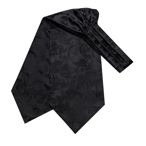 Dubulle Paisley Floral Ascot Tie for Men Self Tie Mens Cravat Tie and Pocket Square Cufflinks Wedding,Black Blue - Image 5