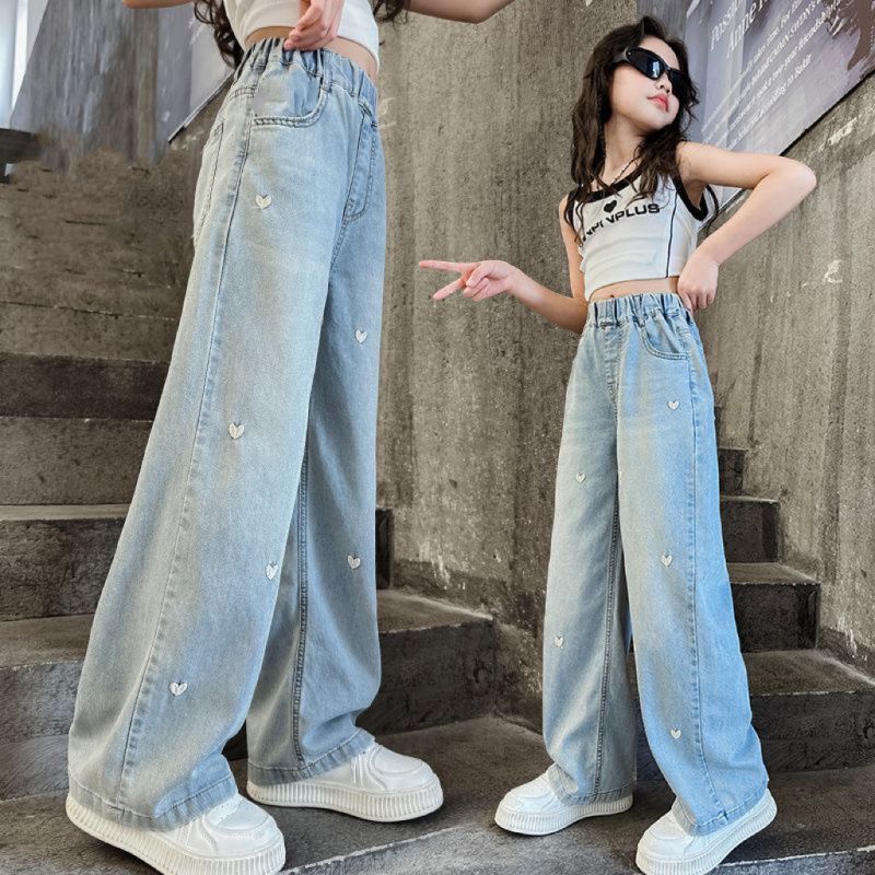 Girls' Jeans New Style Medium And Large Children'S Fashionable Versatile Casual Loose Girls' Straight Wide-Leg Pants - Image 2