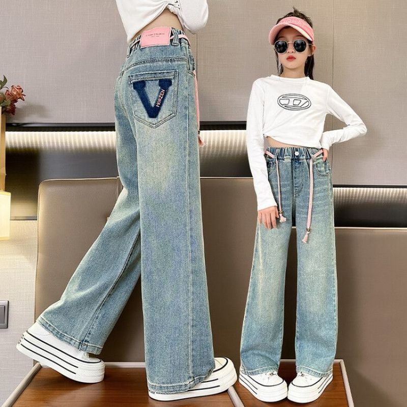 Girls' Jeans New Style Medium And Large Children'S Fashionable Versatile Casual Loose Girls' Straight Wide-Leg Pants - Image 4