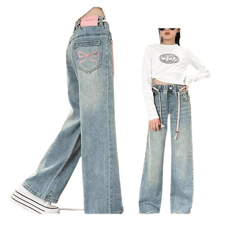 Girls' Jeans New Style Medium And Large Children'S Fashionable Versatile Casual Loose Girls' Straight Wide-Leg Pants - Image 5
