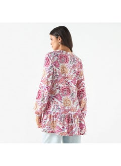 2Xtremz 2Xtremz All-Over Floral Print Tunic with Long Sleeves  - Image 3