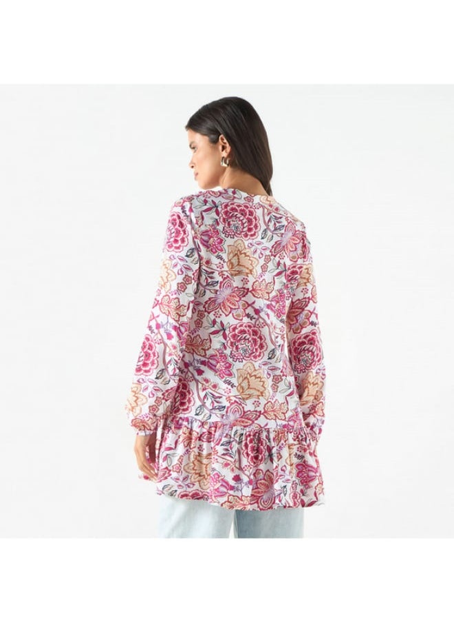 2Xtremz - 2Xtremz All-Over Floral Print Tunic with Long Sleeves - Image 1