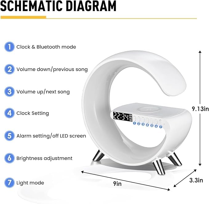 Wireless Speaker Lamp with RGB Color Changing Space Lamp, Alarm Clock and 10W Wireless Charger, G Style for Bedroom (Large) - Image 2