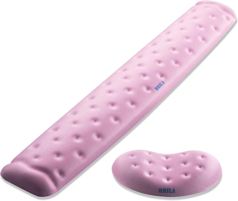 BRILA Memory Foam Mouse & Keyboard Wrist Rest Support Pad Cushion Set for Computer, Laptop, Office Work, PC Gaming - Massage Holes Design - Easy Typing Wrist Pain Relief (Pink Bundle) - Image 1