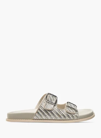 Flora Bella By Shoexpress Womens Embellished Slip-On Sandals With Buckle Accent