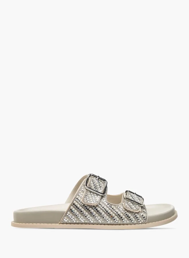 Flora Bella By Shoexpress Womens Embellished Slip-On Sandals With Buckle Accent