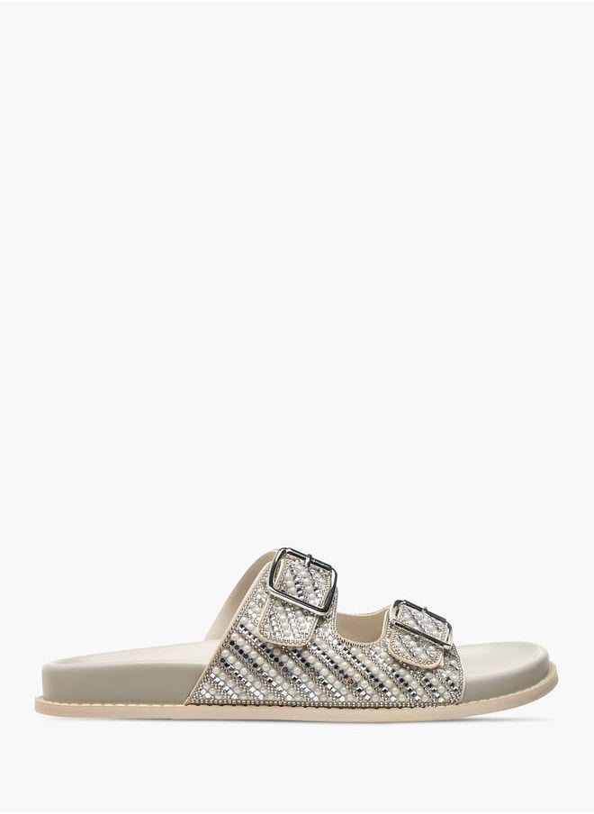 Flora Bella By Shoexpress Womens Embellished Slip-On Sandals With Buckle Accent  - Image 1