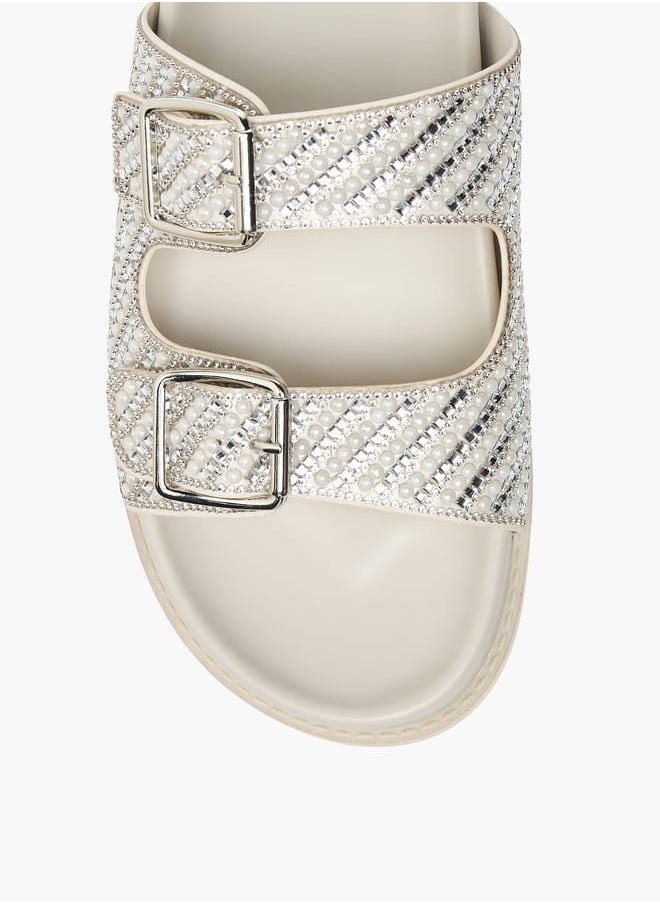 Flora Bella By Shoexpress Womens Embellished Slip-On Sandals With Buckle Accent  - Image 3