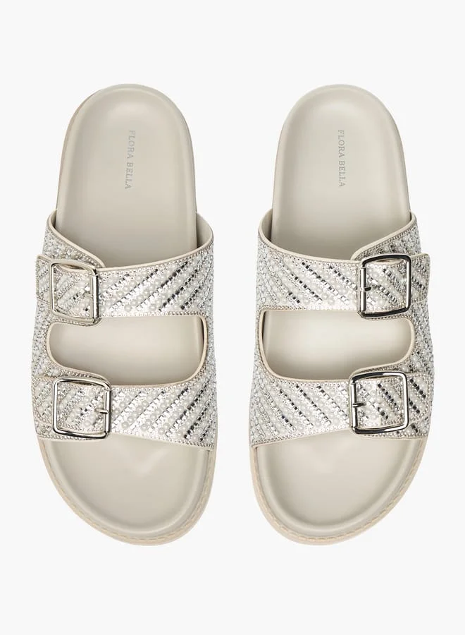 Flora Bella By Shoexpress Womens Embellished Slip-On Sandals With Buckle Accent