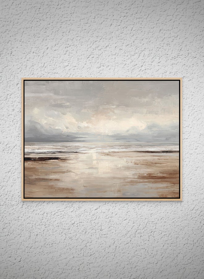 Art Decor Neutral Coastal Abstract, 100% Framed Landscape Canvas Print, Nature Wall Decor for Living Room, Bedroom, Home Office - Image 1