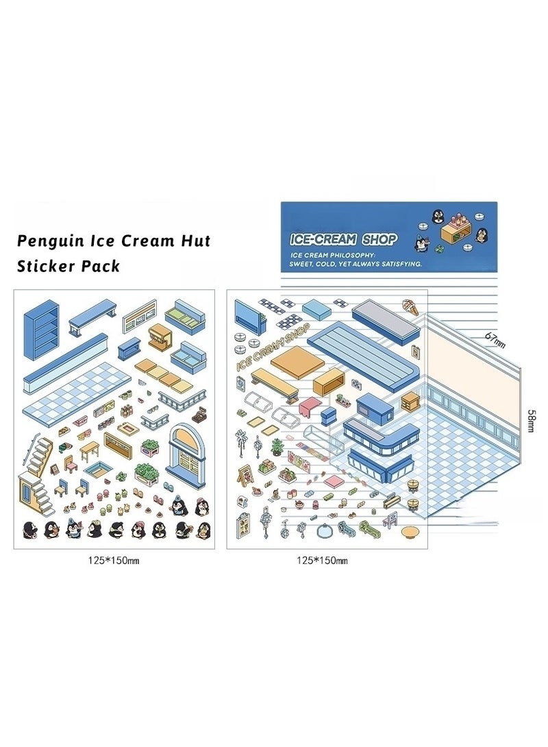 DIY 3D House Stickers DIY 3D House Sticker 4 Sets 3D Sticker Scene Make Your Own Mini Room Scenes Supermarket Coffee Shop Restaurant Bookstore for Adult Kids Relief Stress Pass The Time