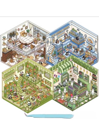 DIY 3D House Stickers DIY 3D House Sticker 4 Sets 3D Sticker Scene Make Your Own Mini Room Scenes Supermarket Coffee Shop Restaurant Bookstore for Adult Kids Relief Stress Pass The Time - pzsku/Z68FDF816ABBACD938B5BZ/45/_/1736156597/7f031c5d-107d-4c95-b45a-1dd95eff66fc