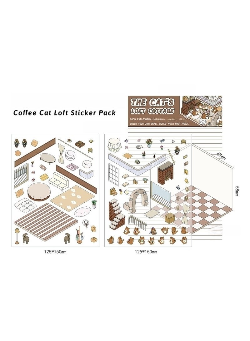 DIY 3D House Stickers DIY 3D House Sticker 4 Sets 3D Sticker Scene Make Your Own Mini Room Scenes Supermarket Coffee Shop Restaurant Bookstore for Adult Kids Relief Stress Pass The Time