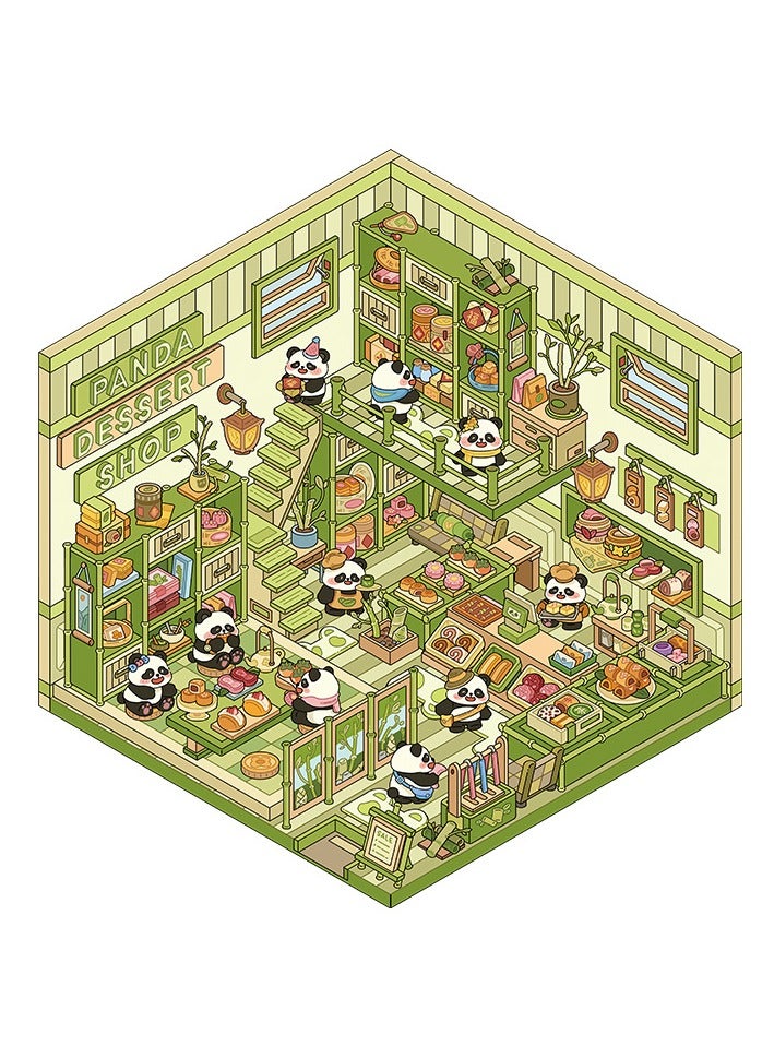 DIY 3D House Stickers DIY 3D House Sticker 4 Sets 3D Sticker Scene Make Your Own Mini Room Scenes Supermarket Coffee Shop Restaurant Bookstore for Adult Kids Relief Stress Pass The Time