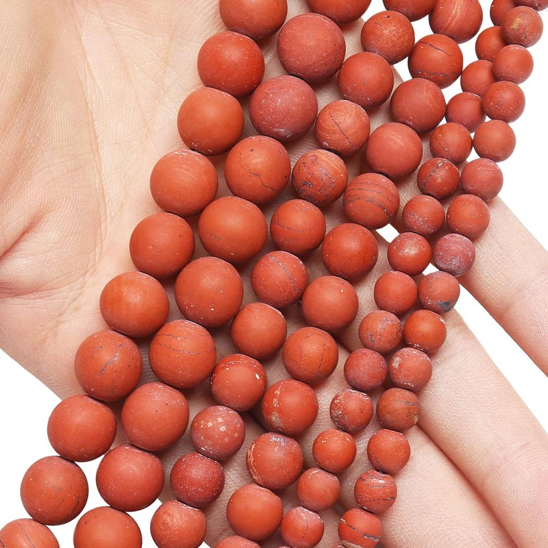 AUREHEN Natural Matte Red Jasper Beads, 8MM Round Frosted Unpolished Loose Gemstone Beads for Bracelet Necklace Jewelry Making, Energy Stone Healing Power with Stretch Beading Cord - Image 4