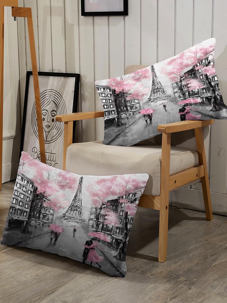 kxry Pink Paris Eiffel Tower Comforter Set Full Size French Style Couple Lover Flower Bedding Sets for Girls Women Kids Quilted Duvet 1 Comforter + 2 Pillow Cases - Image 5