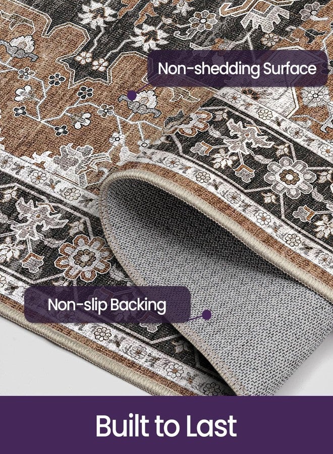 DEXI Washable Runner Rug, 3x8 Non Slip Runner Rugs for Hallway Kitchen, Ultra-Thin Vintage Distressed Soft Entryway Carpet for Bedroom Bathroom Laundry Room, Brown - Image 4