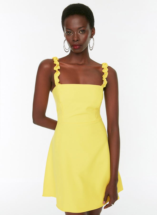 trendyol Yellow A-line Square Collar Strap Detailed Mini Woven Dress TWOSS22EL2175 - Image 1