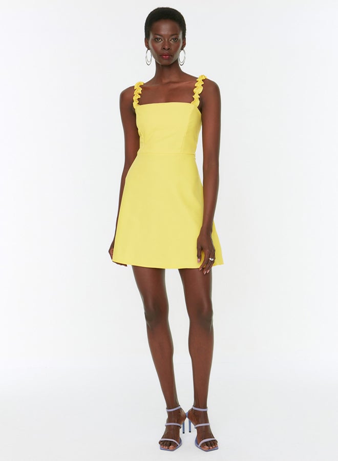 trendyol Yellow A-line Square Collar Strap Detailed Mini Woven Dress TWOSS22EL2175 - Image 4
