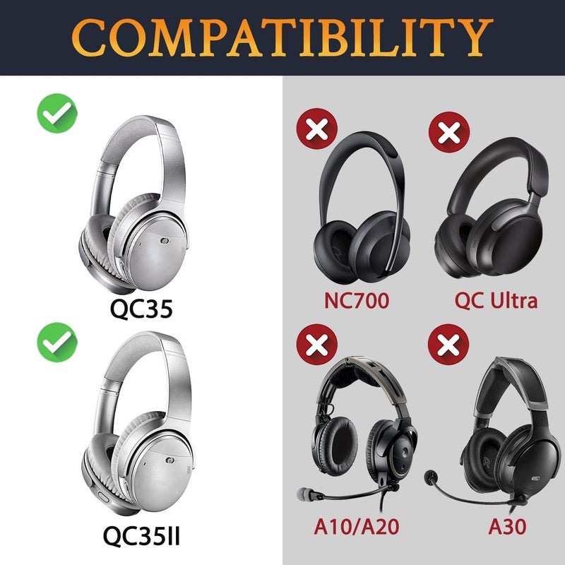 SoloWIT Ear Pads Cushions Replacement, Earpads for Bose QuietComfort 35 (QC35) and Quiet Comfort 35 II (QC35 II) Over-Ear Headphones, Softer Leather, Noise Isolation Foam - PL Silver - Image 3