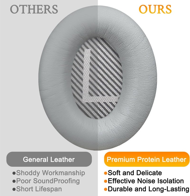 SoloWIT Ear Pads Cushions Replacement, Earpads for Bose QuietComfort 35 (QC35) and Quiet Comfort 35 II (QC35 II) Over-Ear Headphones, Softer Leather, Noise Isolation Foam - PL Silver - Image 4
