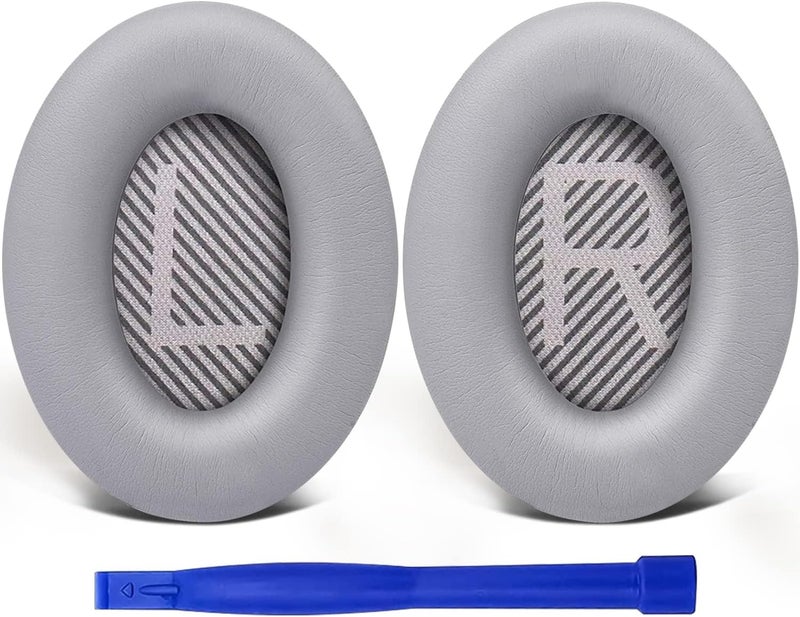 SoloWIT Ear Pads Cushions Replacement, Earpads for Bose QuietComfort 35 (QC35) and Quiet Comfort 35 II (QC35 II) Over-Ear Headphones, Softer Leather, Noise Isolation Foam - PL Silver - Image 1