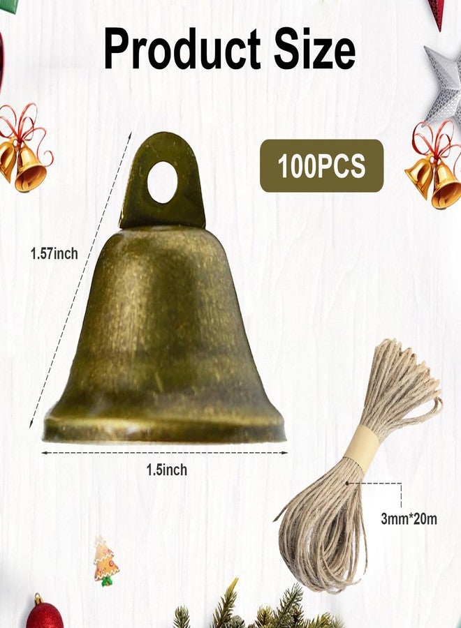 Kabcifea 100 Pieces Craft Bells with Lanyard, 1.7 X 1.5 Inch Bronze Jingle Bells Vintage Small Craft Bells for Hanging Wind Chimes Dog Training Doorbell Wedding Decor DIY Favor Crafts Christmas Tree - Image 2