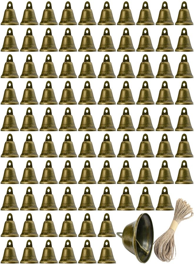 Kabcifea 100 Pieces Craft Bells with Lanyard, 1.7 X 1.5 Inch Bronze Jingle Bells Vintage Small Craft Bells for Hanging Wind Chimes Dog Training Doorbell Wedding Decor DIY Favor Crafts Christmas Tree - Image 1