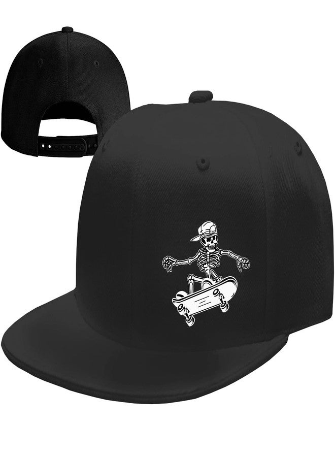 FACITE Snapback Hats for Men Flat Bill Hats for Men Flat Brim Hats Hip Hop Cool Hat Black Skeleton Skull Hat Skateboard Accessories Fitted Trucker Baseball Workout Boys Teen Caps Adjustable - Image 1
