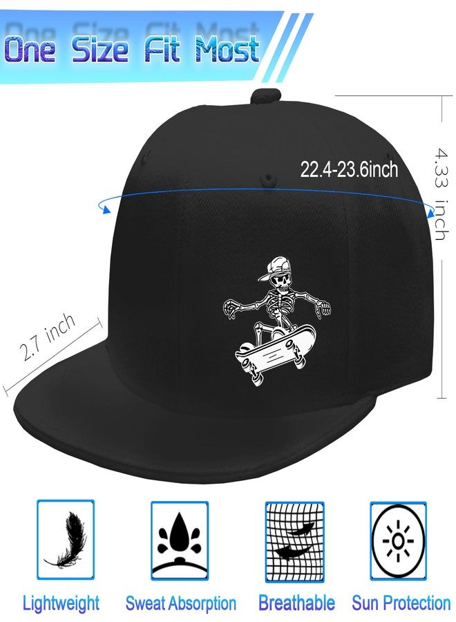 FACITE Snapback Hats for Men Flat Bill Hats for Men Flat Brim Hats Hip Hop Cool Hat Black Skeleton Skull Hat Skateboard Accessories Fitted Trucker Baseball Workout Boys Teen Caps Adjustable - Image 2