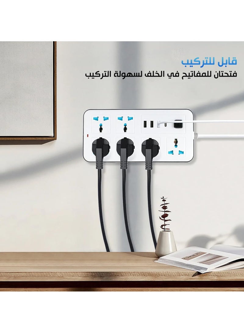 مشترك كهرباء (6 منافذ طاقة + 3 يو اس بي + 1 تايب سي) - Image 3